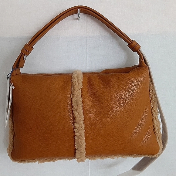 Simon Miller Puffin Faux Shearling Shoulder Bag Caramel New